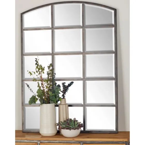 Distressed Metal Windowpane Arched Mirror-Kirkland's Home Discount