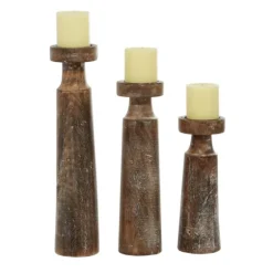 Distressed Mocha Mango Wood Candlesticks, Set Of 3-Kirkland's Home New