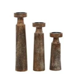 Distressed Mocha Mango Wood Candlesticks, Set Of 3-Kirkland's Home New