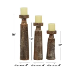 Distressed Mocha Mango Wood Candlesticks, Set Of 3-Kirkland's Home New