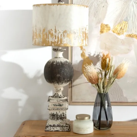 Distressed Round Black Table Lamp-Kirkland's Home New