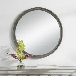 Distressed Slate Blue Wooden Round Wall Mirror-Kirkland's Home Best