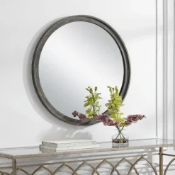 Distressed Slate Blue Wooden Round Wall Mirror-Kirkland's Home Best