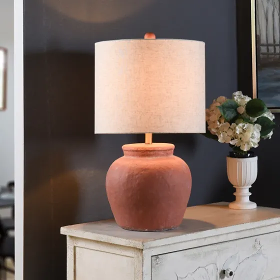 Distressed Terracotta Round Table Lamp-Kirkland's Home Fashion