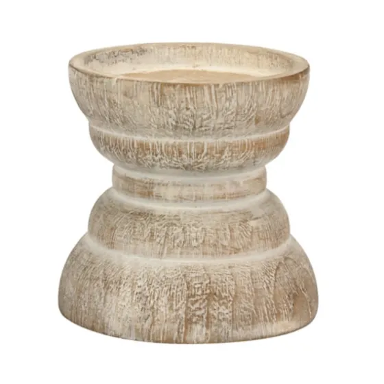 Distressed Turned Wood Candle Holder, 4 In.-Kirkland's Home Outlet