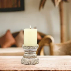 Distressed Turned Wood Candle Holder, 4 In.-Kirkland's Home Outlet