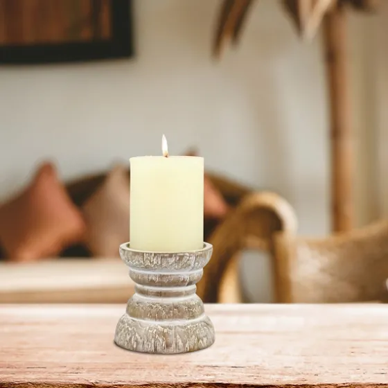 Distressed Turned Wood Candle Holder, 4 In.-Kirkland's Home Outlet
