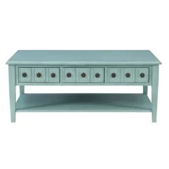 Distressed Turquoise Wood 3-Drawer Coffee Table-Kirkland's Home Fashion