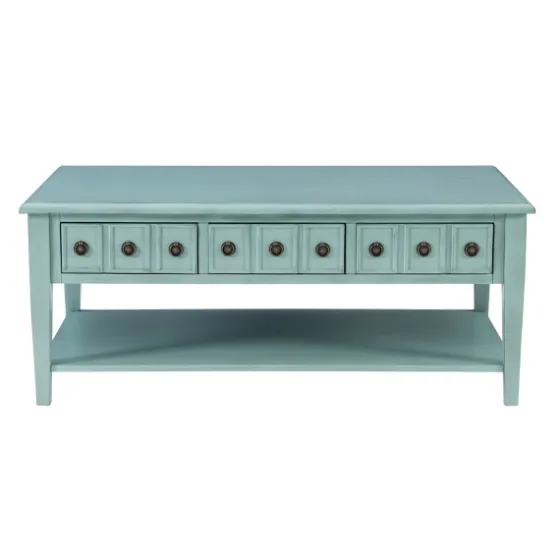 Distressed Turquoise Wood 3-Drawer Coffee Table-Kirkland's Home Fashion