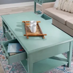 Distressed Turquoise Wood 3-Drawer Coffee Table-Kirkland's Home Fashion