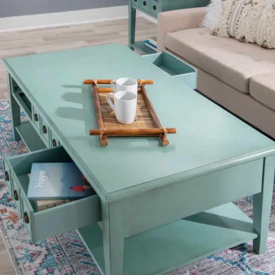 Distressed Turquoise Wood 3-Drawer Coffee Table-Kirkland's Home Fashion