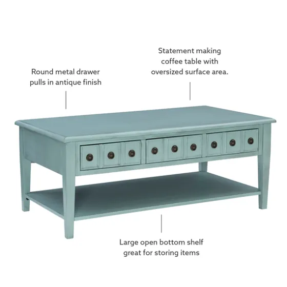 Distressed Turquoise Wood 3-Drawer Coffee Table-Kirkland's Home Fashion