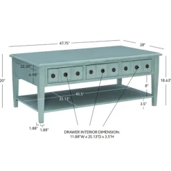 Distressed Turquoise Wood 3-Drawer Coffee Table-Kirkland's Home Fashion