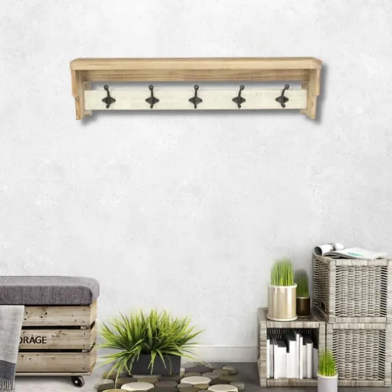 Distressed Wall Shelf With Hooks-Kirkland's Home Outlet