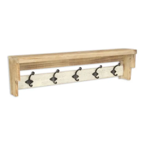 Distressed Wall Shelf With Hooks-Kirkland's Home Outlet