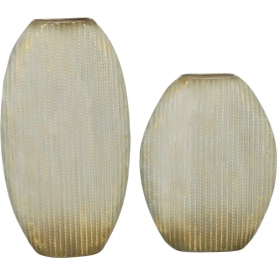 Distressed White And Beige Flat Vases, Set Of 2-Kirkland's Home Best