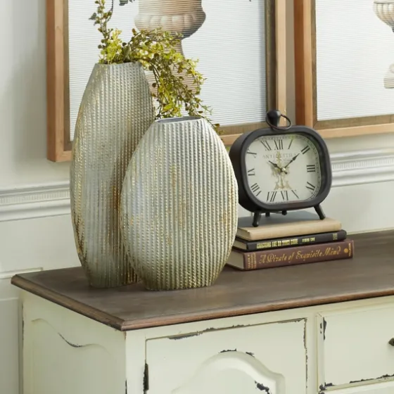 Distressed White And Beige Flat Vases, Set Of 2-Kirkland's Home Best