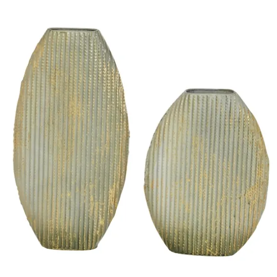 Distressed White And Beige Flat Vases, Set Of 2-Kirkland's Home Best