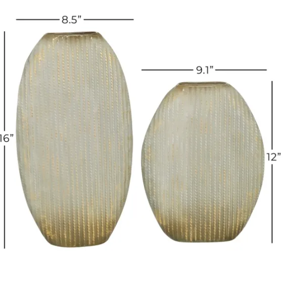 Distressed White And Beige Flat Vases, Set Of 2-Kirkland's Home Best