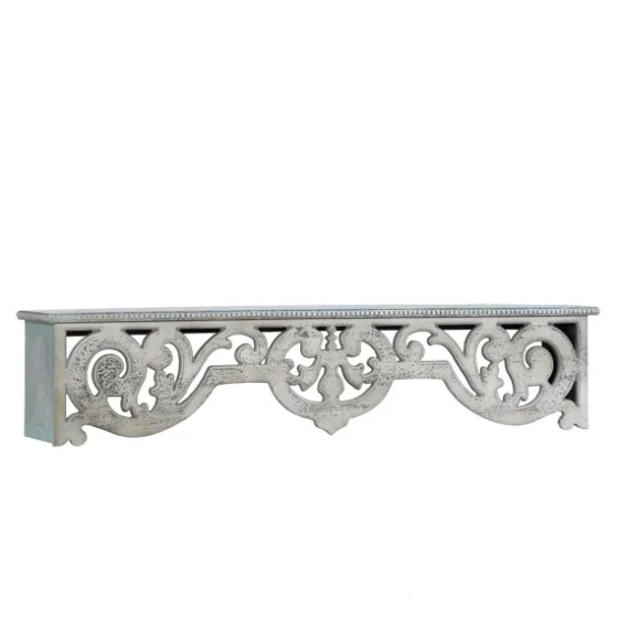 Distressed White Carved Wood Wall Shelf-Kirkland's Home Discount