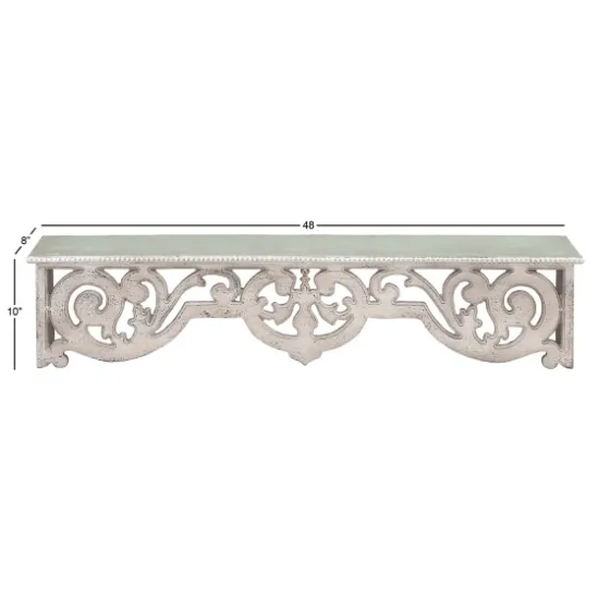 Distressed White Carved Wood Wall Shelf-Kirkland's Home Discount