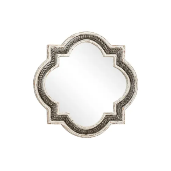 Distressed White Iron Quatrefoil Mirror, 29X29 In.-Kirkland's Home Sale
