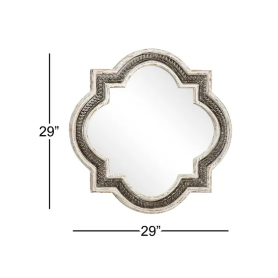 Distressed White Iron Quatrefoil Mirror, 29X29 In.-Kirkland's Home Sale