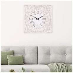 Distressed White Ornate Wood Carved Wall Clock-Kirkland's Home Clearance