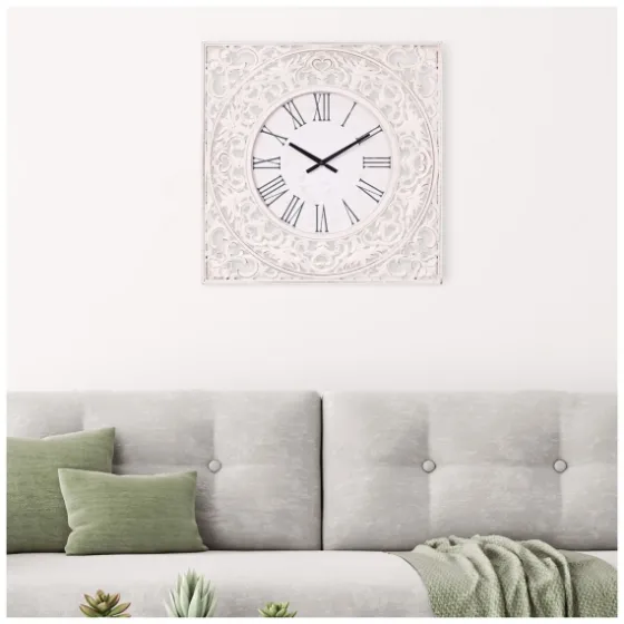 Distressed White Ornate Wood Carved Wall Clock-Kirkland's Home Clearance