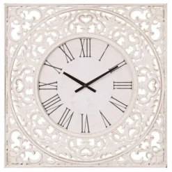 Distressed White Ornate Wood Carved Wall Clock-Kirkland's Home Clearance