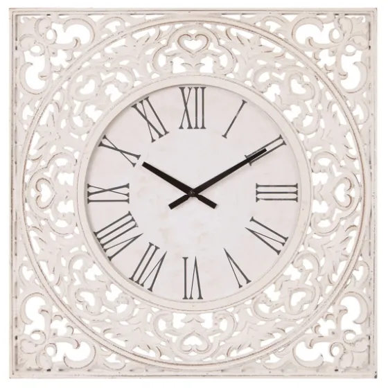 Distressed White Ornate Wood Carved Wall Clock-Kirkland's Home Clearance