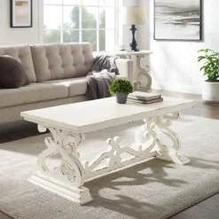 Distressed White Scrollwork Base Coffee Table-Kirkland's Home Hot