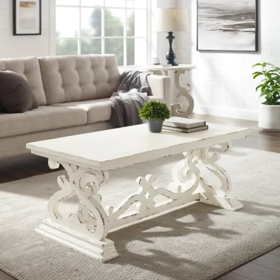 Distressed White Scrollwork Base Coffee Table-Kirkland's Home Hot