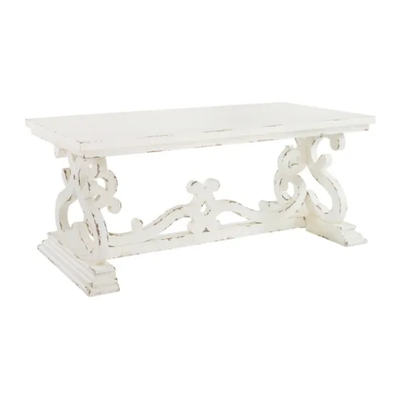 Distressed White Scrollwork Base Coffee Table-Kirkland's Home Hot