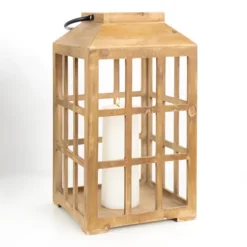 Distressed Windowpane Wood Lantern, 16 In.-Kirkland's Home New