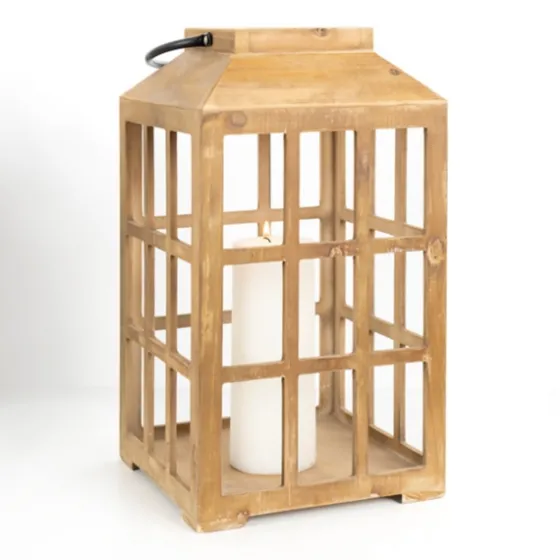 Distressed Windowpane Wood Lantern, 16 In.-Kirkland's Home New