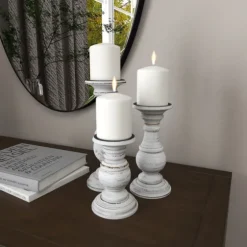 Distressed Wood 3-Pc. Candle Holder Set-Kirkland's Home Outlet