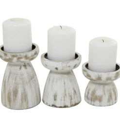 Distressed Wood Pillar Candle Holders, Set Of 3-Kirkland's Home Fashion