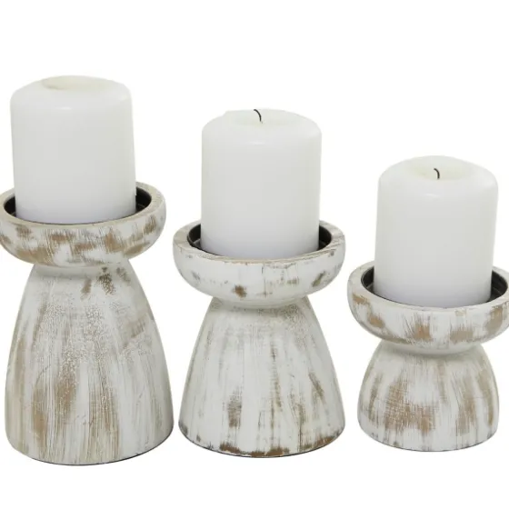 Distressed Wood Pillar Candle Holders, Set Of 3-Kirkland's Home Fashion