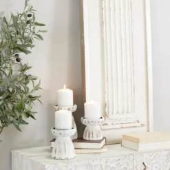 Distressed Wood Pillar Candle Holders, Set Of 3-Kirkland's Home Fashion
