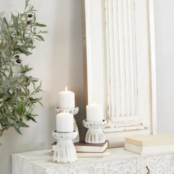 Distressed Wood Pillar Candle Holders, Set Of 3-Kirkland's Home Fashion