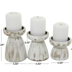 Distressed Wood Pillar Candle Holders, Set Of 3-Kirkland's Home Fashion