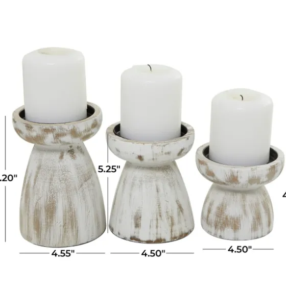 Distressed Wood Pillar Candle Holders, Set Of 3-Kirkland's Home Fashion