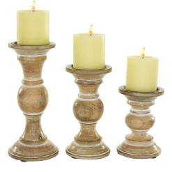 Distressed Wood Pillar Candle Holders, Set Of 3-Kirkland's Home Outlet