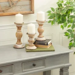 Distressed Wood Pillar Candle Holders, Set Of 3-Kirkland's Home Outlet
