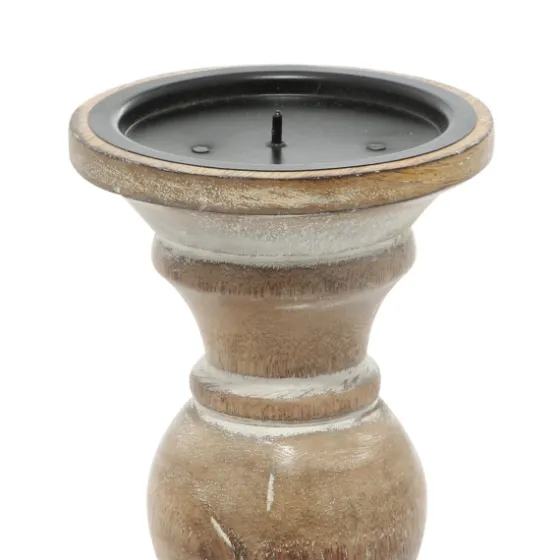 Distressed Wood Pillar Candle Holders, Set Of 3-Kirkland's Home Outlet
