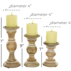 Distressed Wood Pillar Candle Holders, Set Of 3-Kirkland's Home Outlet