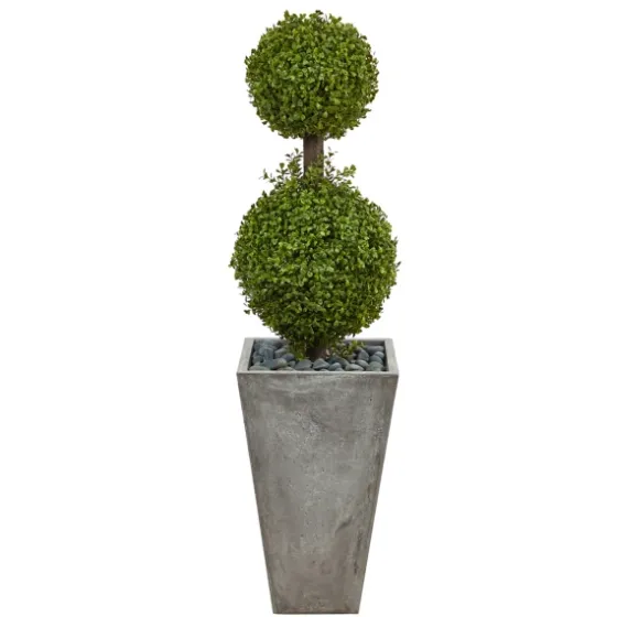 Double Ball Boxwood Topiary In River Rock Planter-Kirkland's Home Flash Sale