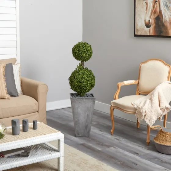 Double Ball Boxwood Topiary In River Rock Planter-Kirkland's Home Flash Sale
