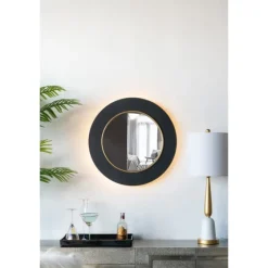 Drew I Black And Gold Round Led Mirror-Kirkland's Home Store